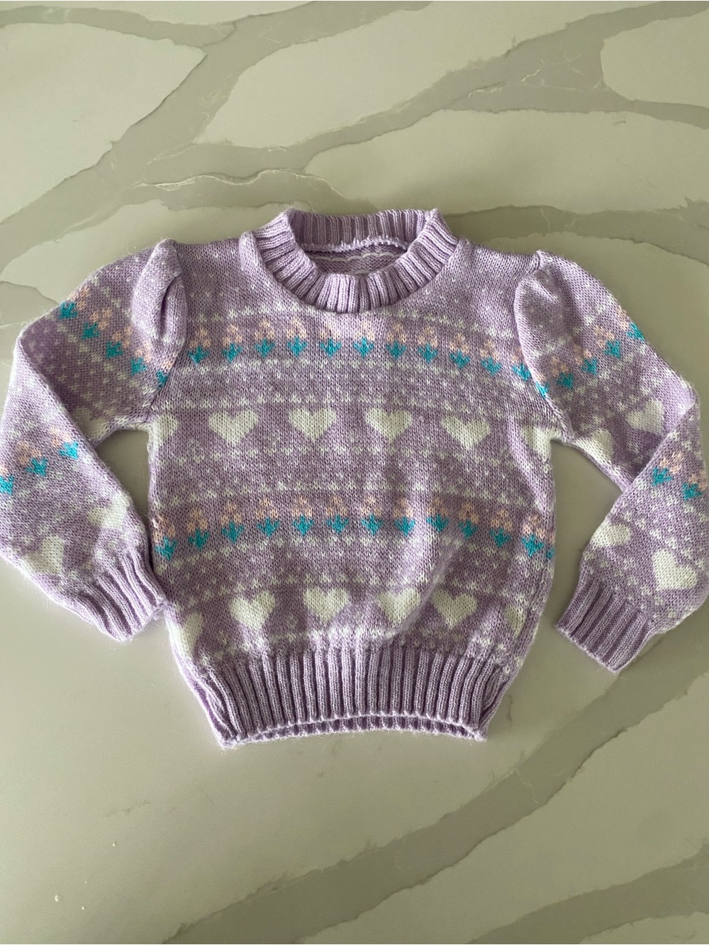 Vintage 80s 90s knit sweater with puff shoulders & heart pattern design